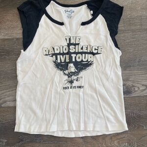 Brandy Melville John Galt White and Black Graphic Raglan Top like new one size